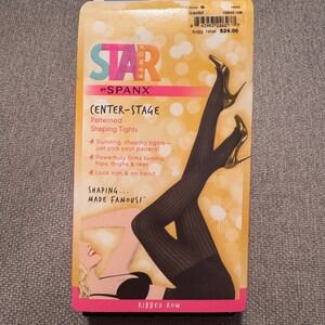 Star Power by Spanx Center Stage Ribbed Row‎ Patterned Shaping Tights Black B